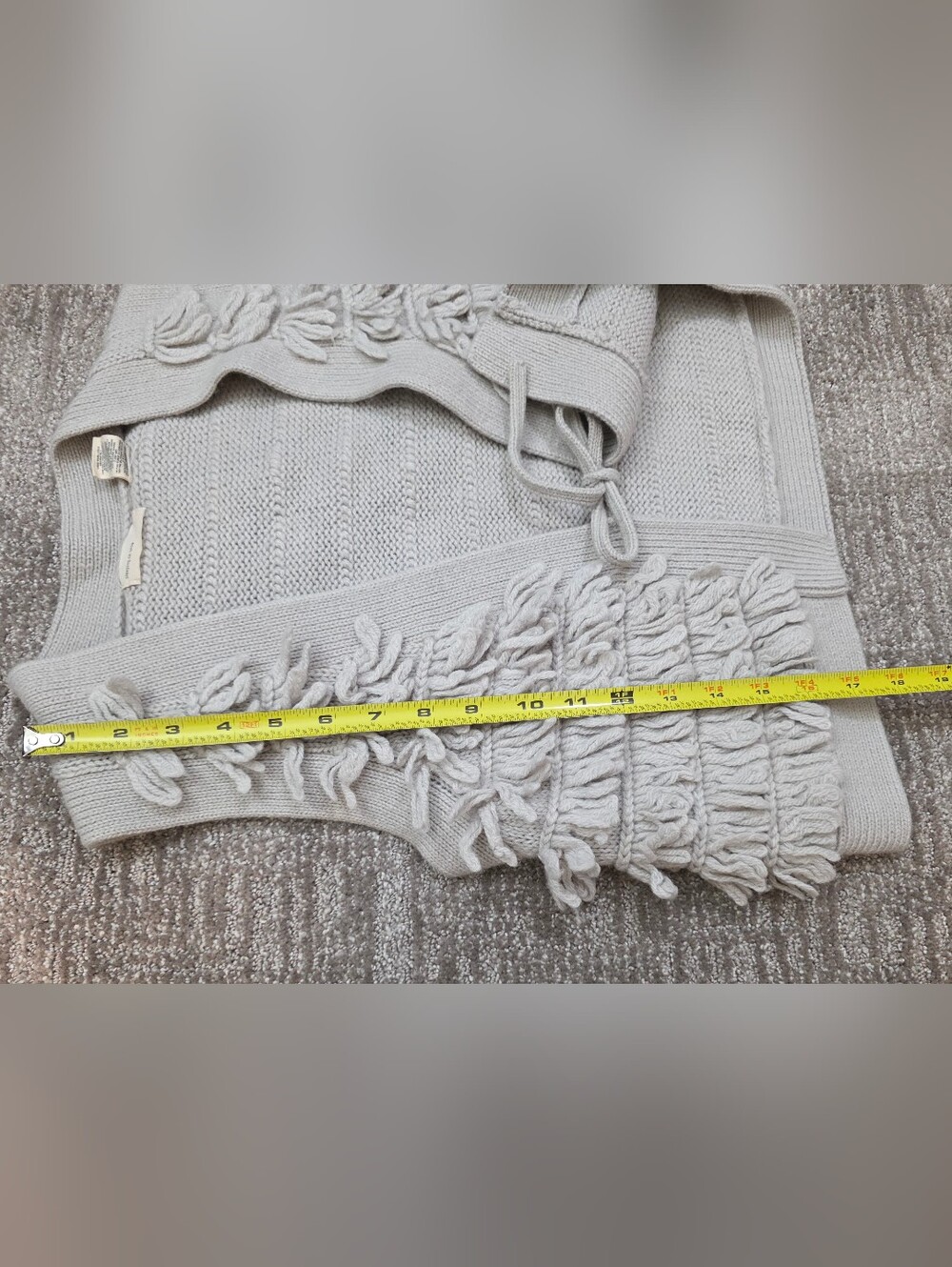 Anthropologie Wool Blend Tie Front Sweater Vest Boho Hippie Fringe Goblincore - Picture 6 of 7